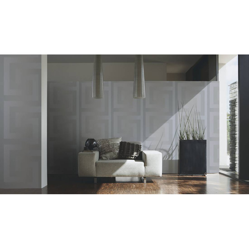 Versace Greek Key Silver Gray Vinyl Wallpaper, Silver/Gray, 33' L x 27" W