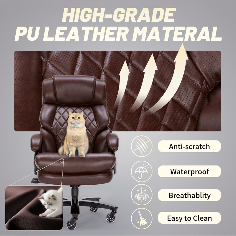 800lbs Big And Tall Executive Office Chair, Pu Leather Ergonomic Desk Chair With Adjustable Backrest And Thick Padded Cushion, Heavy Duty Chair For Home Or Office