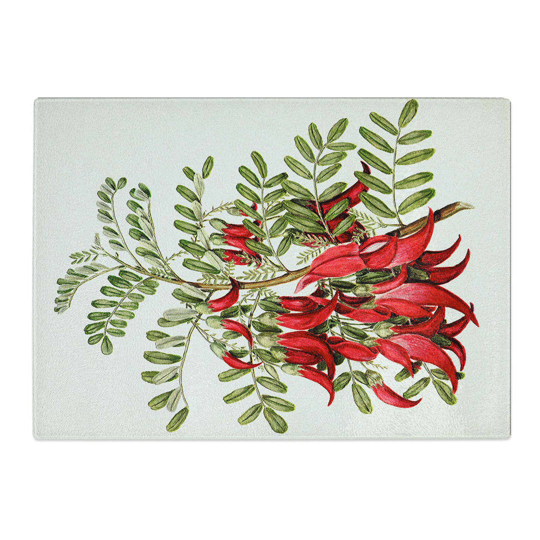 Tempered Glass Clianthus Flowers by Sarah Featon Chopping Board