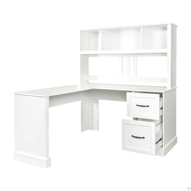 Bureau d'ordinateur à domicile avec huche, finition blanc antique