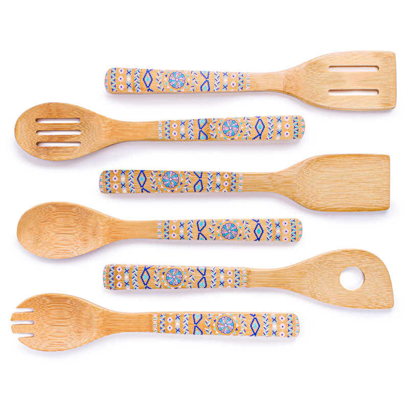 BergHOFF Bamboo 10Pc Patterned Utensil and Trivet Set