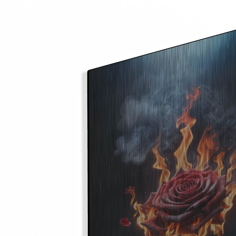 «Red Rose On Fire 2» par Rey Klimt, art mural en métal, H 24 po x l 16 po