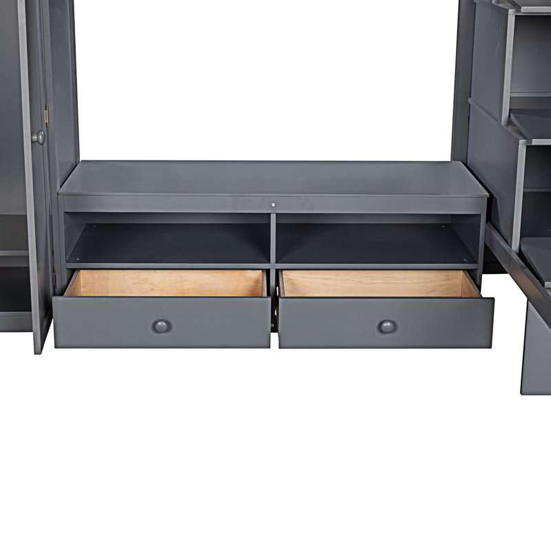 Structure de lit mezzanine avec garde-robe, Gris