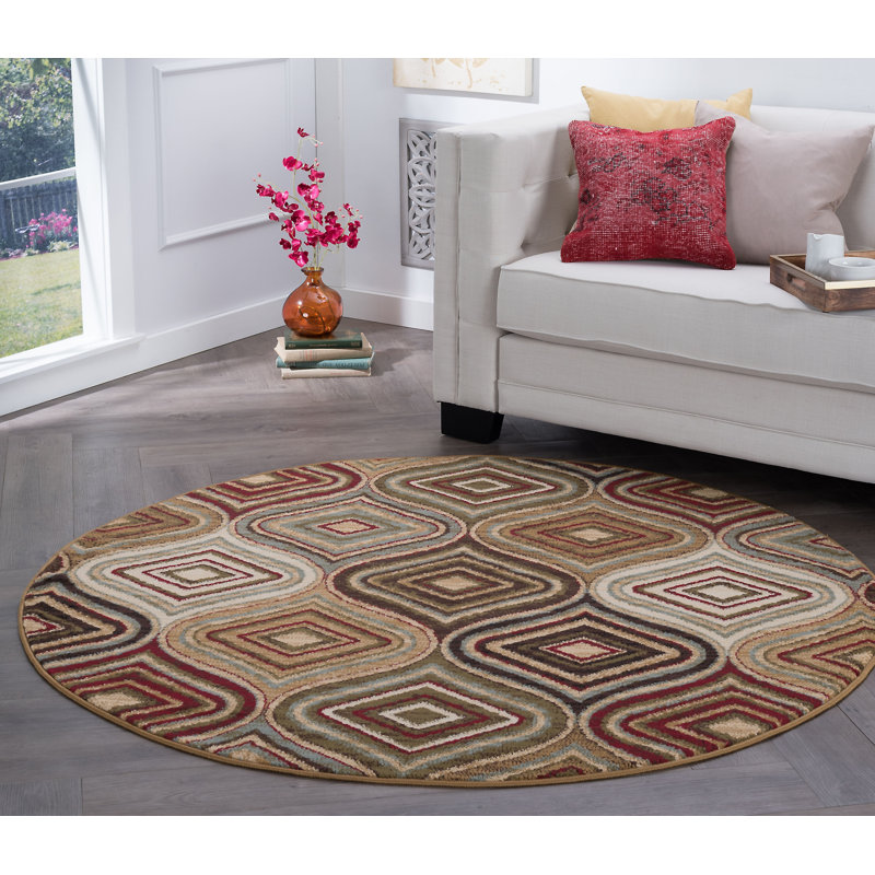 Tapis beige à motif géométrique Caudell, Rond 7 pi 10 po