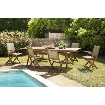 Abigale 6 - Person Acacia Extendable Rectangular Solid Wood Patio Dining Set