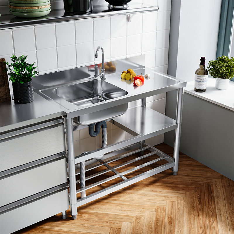 Breeins 100mm W Single Bowl Stainless Steel Freestanding Kitchen Sink with 1 Faucet Hole