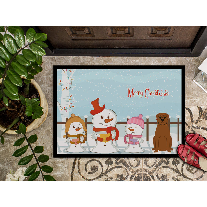 Tapis d'extérieur antidérapant Burlap Merry Christmas Carolers Dogue De Bourdeaux, Rectangle 1 pi 6 po x 2 pi 3 po