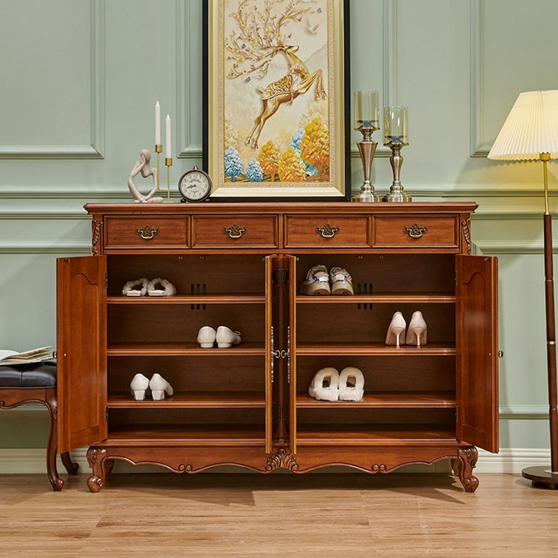 Walnut Solid Wood Shoe Storage Bench, 43.31" H x 45.2" W x 15.75" D