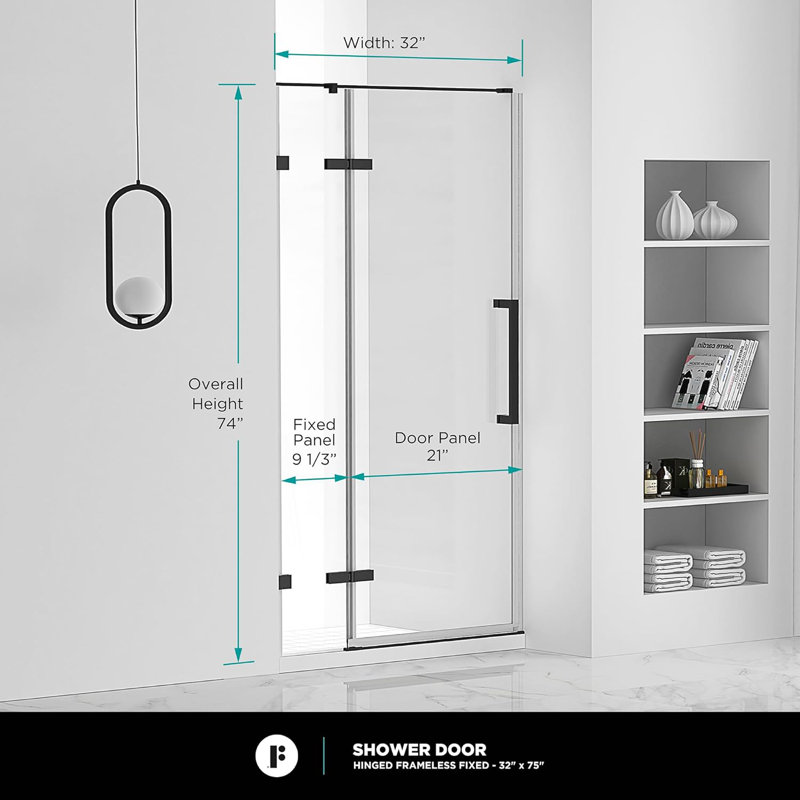 Ensemble de porte de douche sans cadre - Ensemble de porte en verre trempé transparent avec base de douche l 32 po x H 74 po