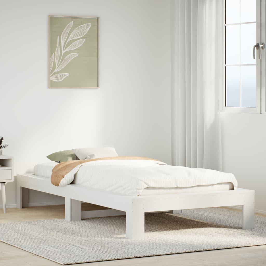 VIDAXL Pine Wood Bed Frame White 111.5x221.5x32 cm - Image 3