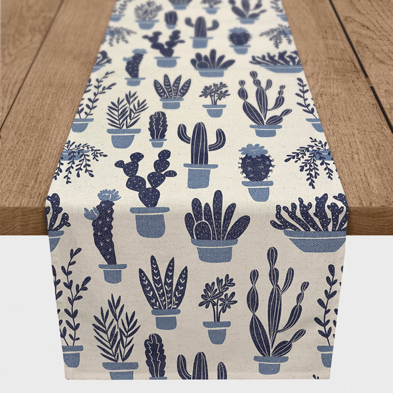 Chemin de table Houseplants On Linen, Bleu, 72" x 16"