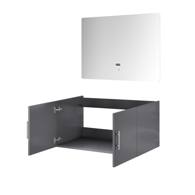 Gris foncé 36 po Meuble-lavabo de salle de bain avec miroir à DEL - pratique de rangement amplement assemblée de style l x P 22 po pour salle de bain