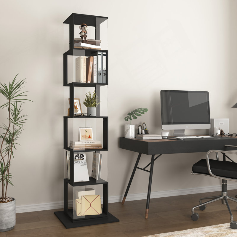 6 Tier Rotating Bookshelf, Floor Rack Simple Bookcase  With Acrylic Plate Student Multi-Function Creative Bookshelf For Living Room With Anti-Toppling Base