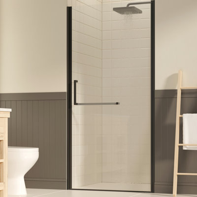 72" H Pivot Shower Glass Door 35 - 36" W, 1/4" 6Mm Clear Tempered Glass, Proof Film, Matte Black Finish, Reversible Installation, Nano Coating To Repel Soap And Water Stains, Adjustable Non Vertical
