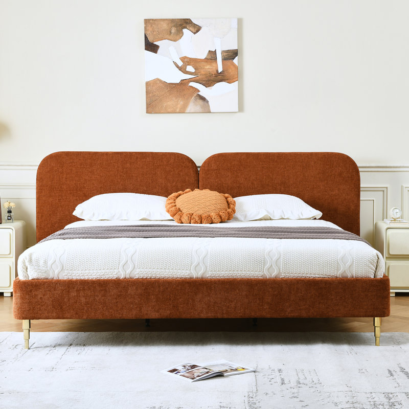 Lit plateforme tapissier avec dossier, Très grand, Ocre