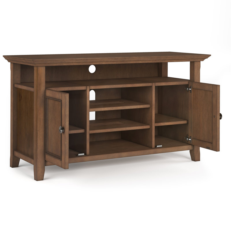 Meuble télé Amherst de 54 po de largeur en bois massif brun naturel vieilli pour téléviseur de 60 po ou moins, Dark Brown