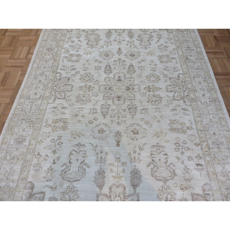 Tapis zone en laine 10 pi 10 po x 6 pi 10 po one-of-kind-noué la ivoire main Beaumont
