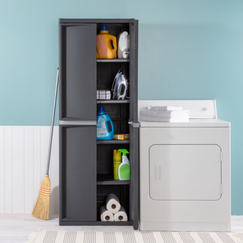 Gray Lockable Plastic Storage Cabinet with Adjustable Shelves