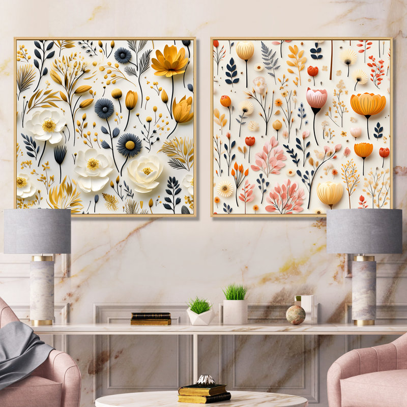 Ludovic - ensemble de 2 reproductions d'art sur toile florales, Encadrement brun, H 16 po x l 33 po x P 1 po