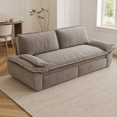 Norevayne 73.2" Queen Velvet Convertible Sleeper Sofa with Two-Stage Pull-Out Bed and Removable Cushions