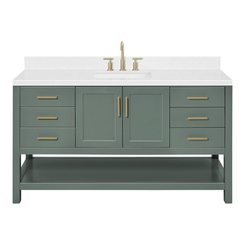 Meuble-lavabo à simple cuve rectangulaire ARIEL Moille, Vert rétro, Rectangular