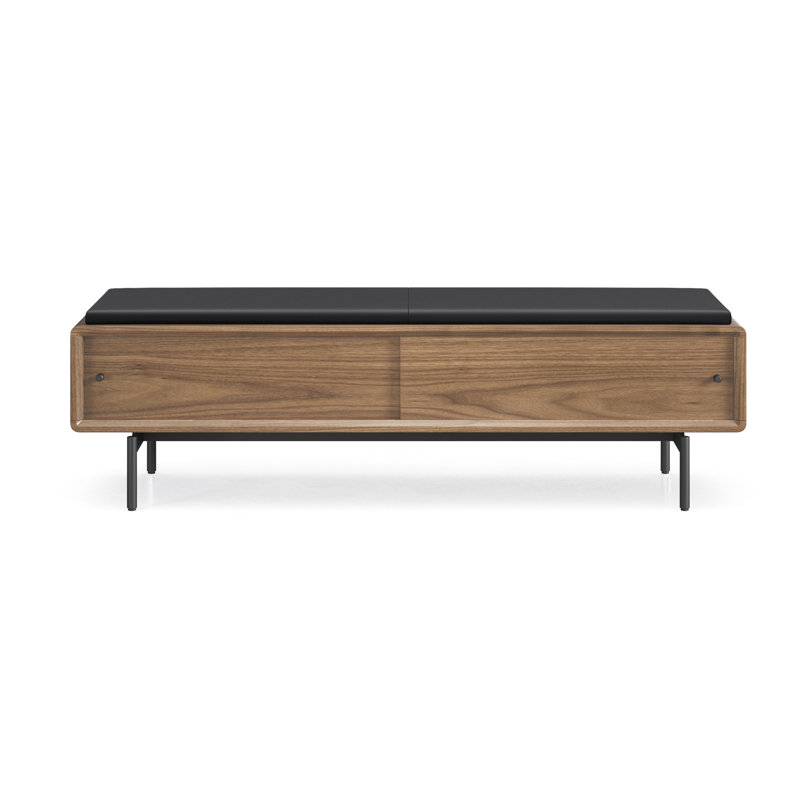 LINQ Leather Storage Bench, Natural Walnut/Black