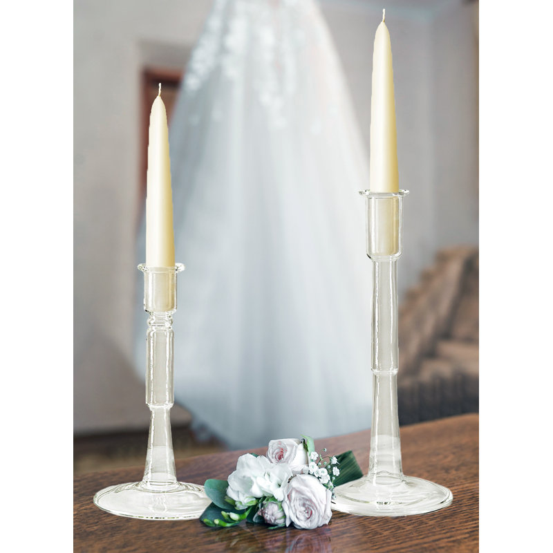 Serene Spaces LivingGlass Pillar Taper Candle Holders, Set Of 6, Large Clear Candlestick Holder For Home Decor, Weddings, Parties, Events, And Table Centerpiece Decorations