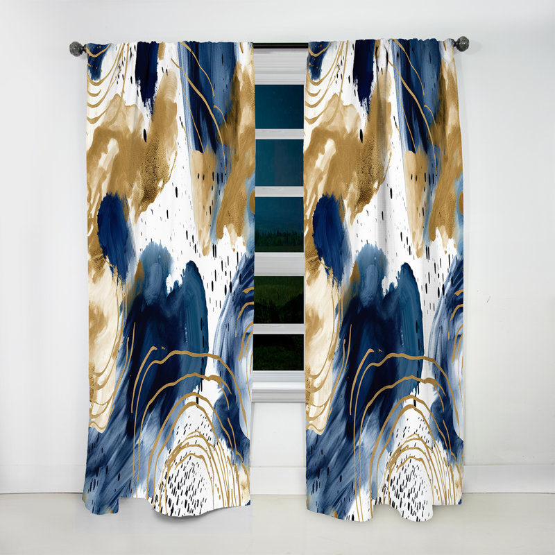 Motif abstrait avec textures bleues et dorées II - Rideau à collages - Velours obscurcissant - 1 panneau, L 52 po x L 90 po