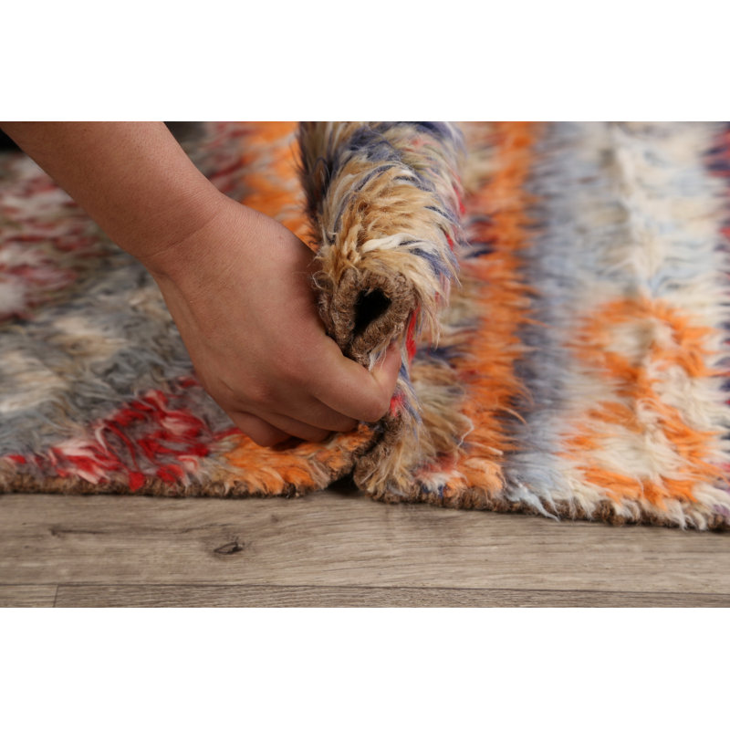 Tapis décoratif en laine de conception unique noué à la main New Age Moroccan Bourgogne/brun foncé/Aqua 5 pi 2 po x 7 pi 1 po