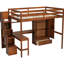 Lit mezzanine double de couleur noyer avec bureau intégré, étagères à livres, armoire et station de recharge. Le bureau est doté de deux prises de courant alternatif, d'un port de type C. L'escalier offre du rangement. Fabriqué à partir de-1573648009