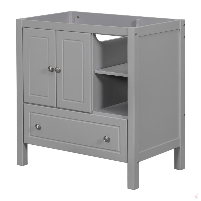 Base de meuble-lavabo 30 po seulement, structure en bois massif, armoire de rangement de salle de bain avec portes et tiroirs
