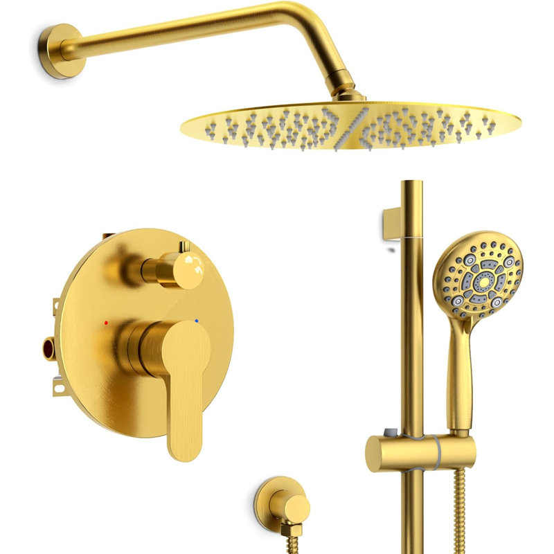SR SUN RISE Wall Mount Shower System With Adjustable Slide Bar, 6-Function Hand Shower, Rain Shower Combo, Pressure Balance Valve, Cupc Certified For Bathroom Remodel