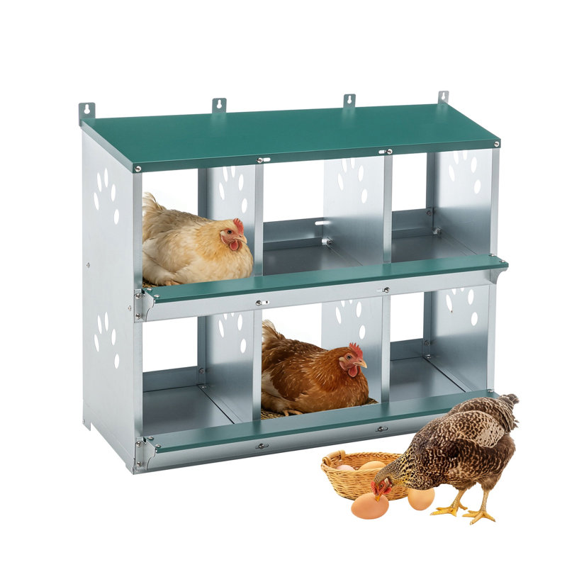 Boîte de nidification pour poulets 32 po à 6 compartiments avec assemblage facile et protection des œufs, acier galvanisé pour poulailler et grange