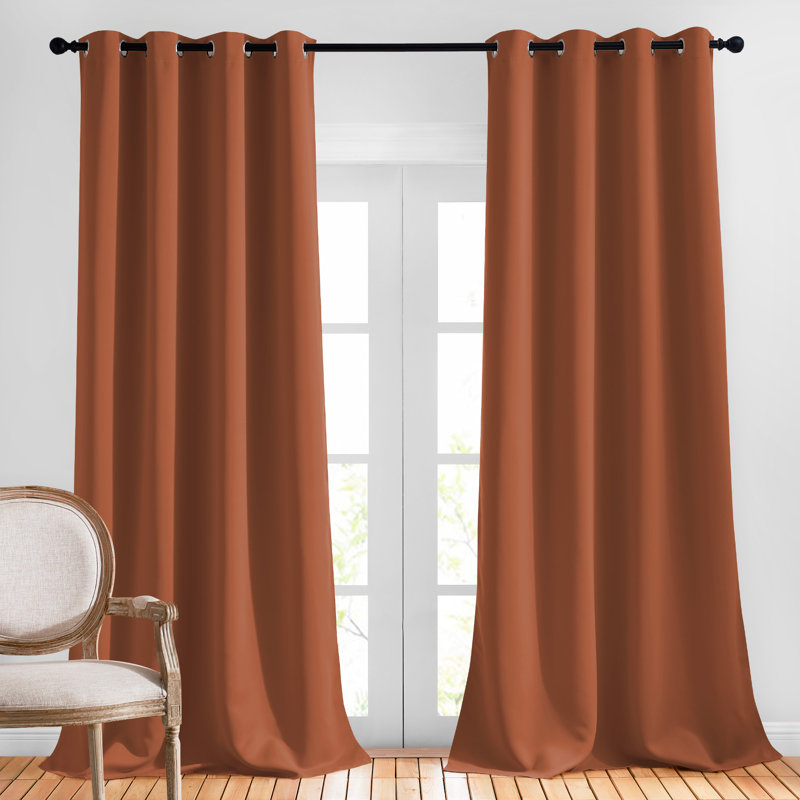 Blackout Curtains for Bedroom/Living Room Parkview Room Darkening Grommet Modern Drapes, 55" W x 90" L, Burnt Orange