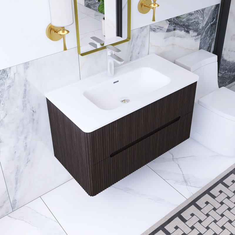 35,82 po W Meuble-lavabo mural simple en céramique blanche, Noir, noir, noir, noir