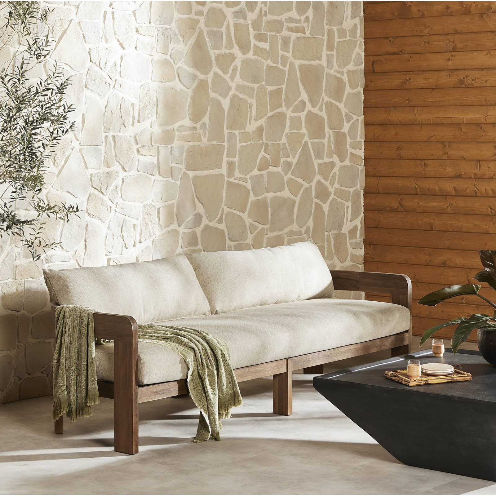 96" Teak Patio Sofa, Ellor Beige