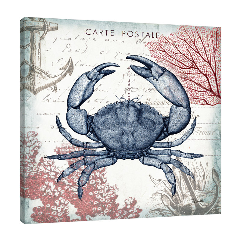 'Seaside Postcard Crab II' by Tre Sorelle Studios Graphic Art Print on Wrapped Canvas, 30.48cm H x 30.48cm W