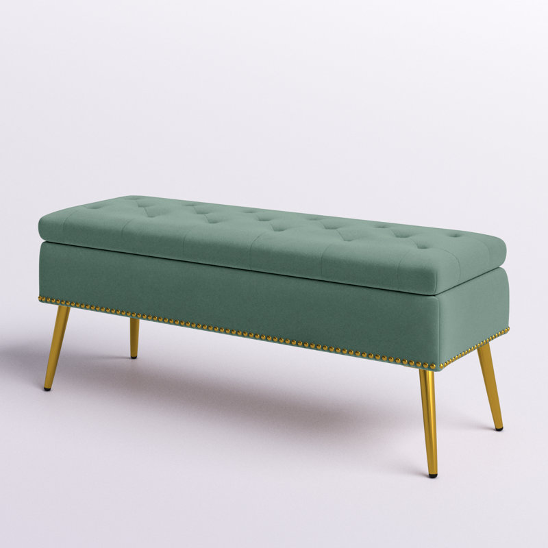Banc de rangement rembourré en velours Kajana, Velours sauge