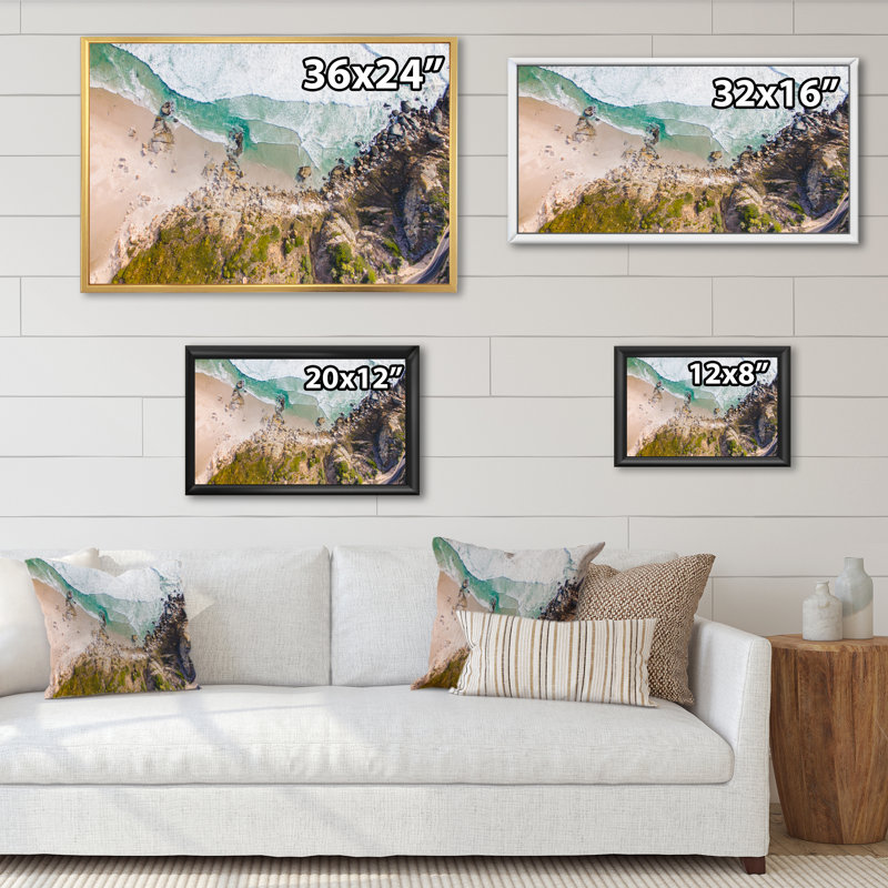 " Beach Rocks And Shore Aerial View V ", 8" H x 12" W x 1" D, Black Floater Framed