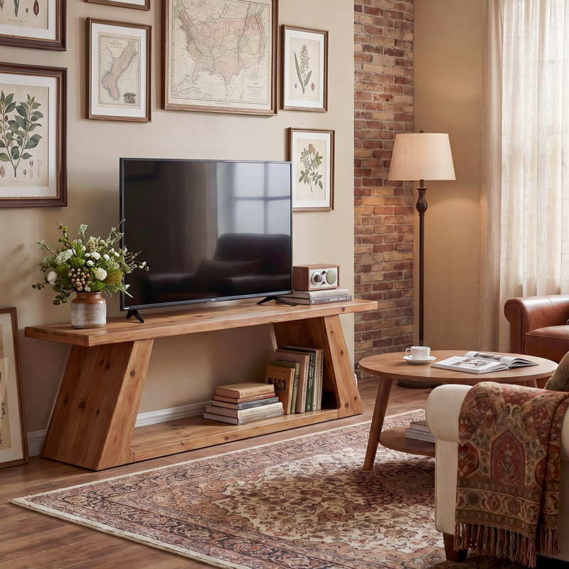 Meuble télé 63 po en bois massif pour téléviseur de 75 po ou moins, console multimédia pour salon Farmhouse