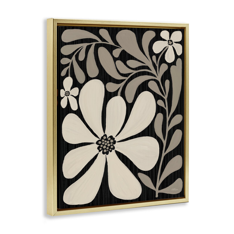 Cadre flottant crème Modern Florals, design par Cat Thurman Designs, H 21 po x l 17 po, Cadre flottant métallique doré