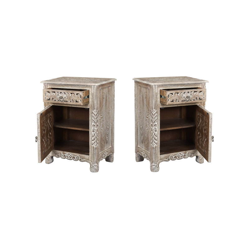 Harleen 22'' W Solid Wood Nightstand, Left, Limestone Beige