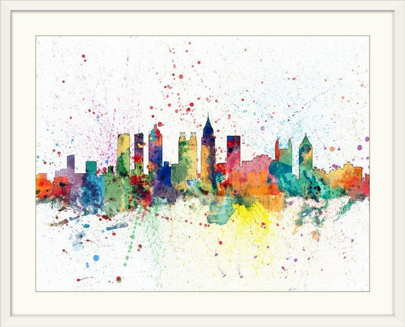 «Atlanta Georgia Skyline» par Francy, impression, Cadre blanc, H 35 po x l 44 po x P 1 po