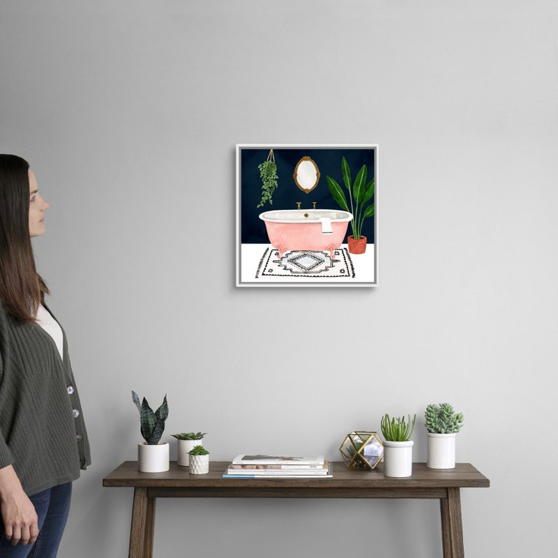 Boho Bath II - reproduction d'art sur toile, Cadre flottant blanc, H 17,7 po x l 17,7 po x P 1,75 po