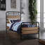 Lit plateforme double de style industriel rustique en métal et bois