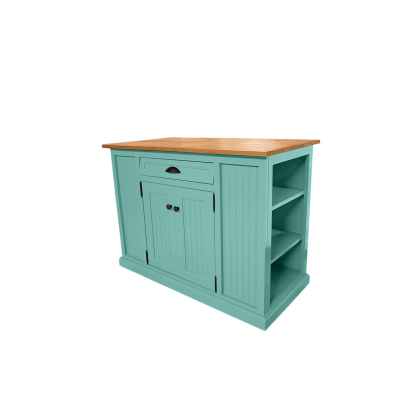 Assil Solid Wood Kitchen Island, Aqua Fiesta