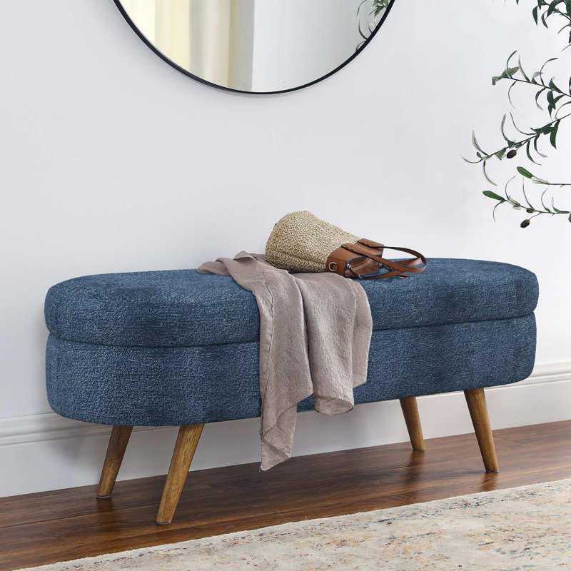 Banc de rangement repose-pieds ovale, pieds en bois d'hévéa (43,5 po x 16 po x 16 po), Bleu très foncé, Bleu très foncé