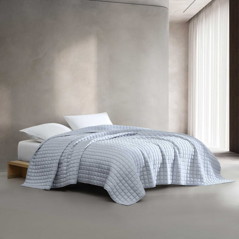 Spring Branches Calvin Klein Tencel Solid Reversible Quilt Set, Blue, Queen