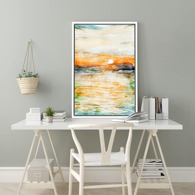 Abstract Colorful Strokes " Watercolor Explosion Sunset Ocean ", White, 24" H x 16" W