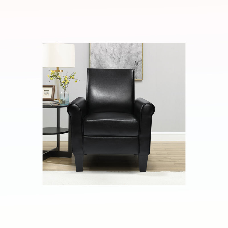 Deundria Comfy PU leather Upholstered Accent Chair, Black Leather